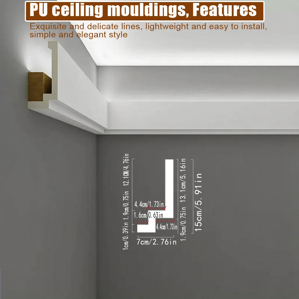 12 Pcs Faux Gypsum PU Recessed Channel Cornice Molding Ultra-Light Hidden Lamp Groove Trim Durable  Border Strips For  Ceiling