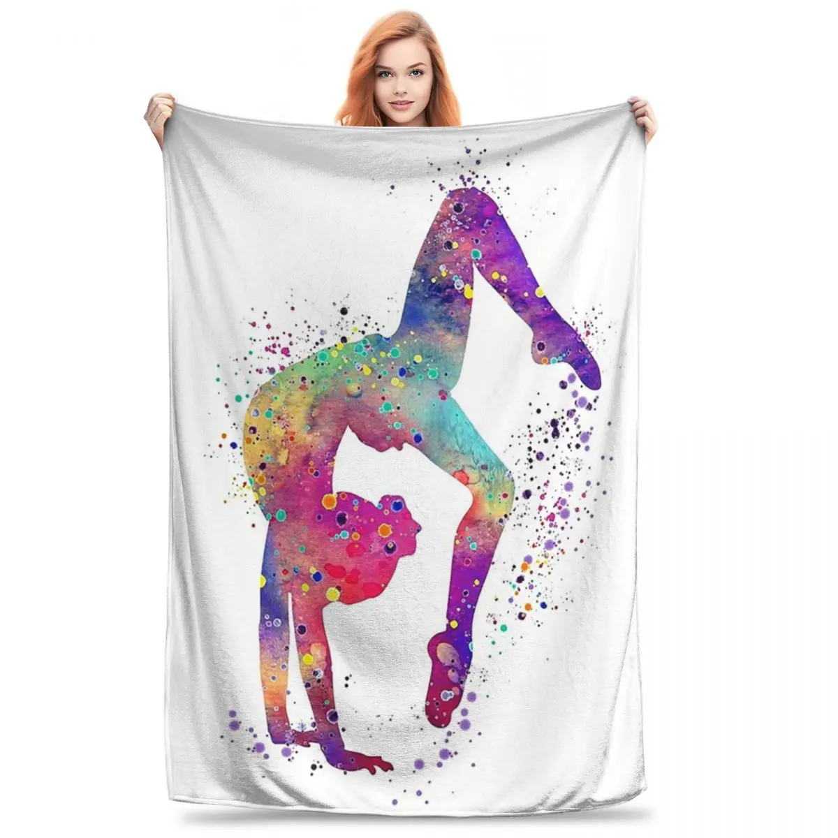 Gymnastics Girl Tumbling Colorful Watercolor Blanket Fleece Lightweight Sofa Throw Blankets For Couch Office Throws Bedspread