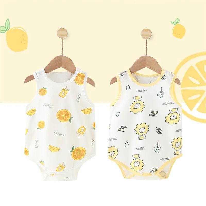 

Baby Summer Cotton Sleeveless Triangle Wrap Fart Coat Newborn Thin Breathable Romper Baby Creeper Bodysuit