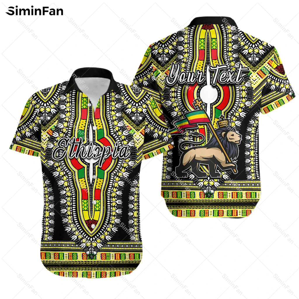 Ethiopia Lion Reggae Ethiopian Cross 3D Printed Hawaiian Shirts Men Summer Camisa Male Tshirt Female Top Unisex Tee Streetwear