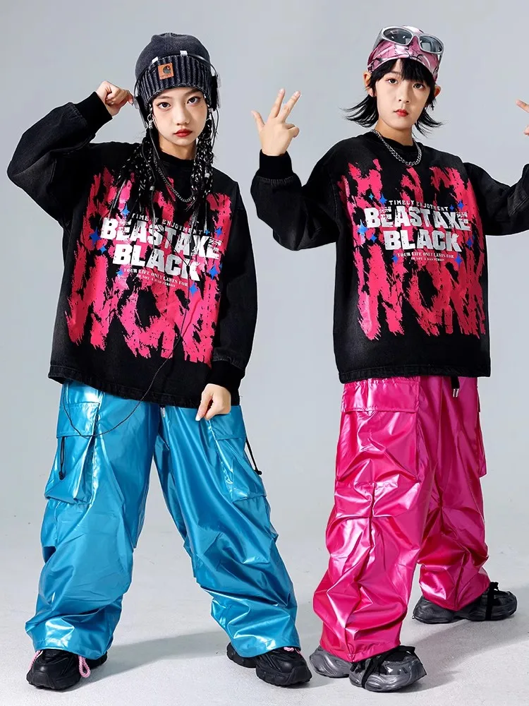 ใหม่สีชมพู Hip Hop Dance เครื่องแต่งกายเสื้อกั๊กกางเกงหลวม Street สวมใส่หญิงแจ๊สเสื้อผ้าชุดเวที BL14361