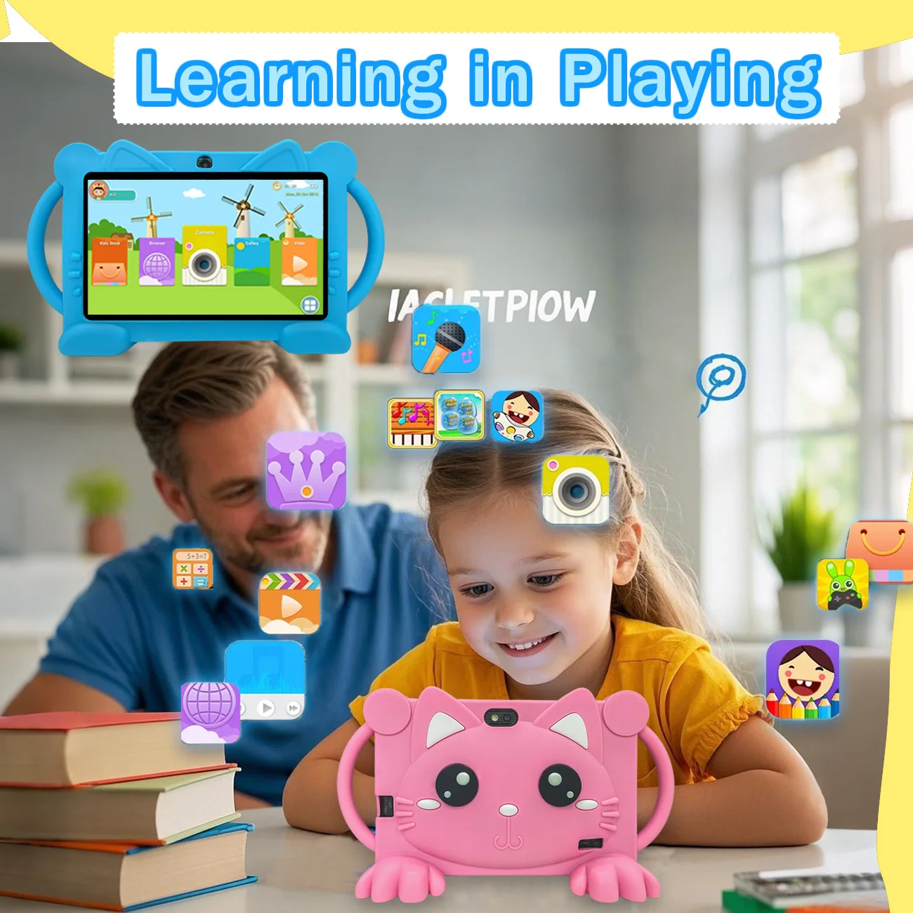 1pc 7 Polegada tablet android com controle parental & caso à prova de choque-tablet educacional e entretenimento recarregável para crianças,