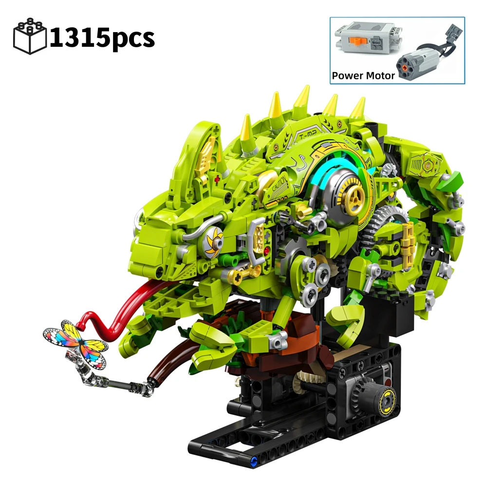 1315-delige technische kameleon mechanische hagedis model, MOC dieren bouwstenen, tandwielkoppeling STEM bureau display cadeau