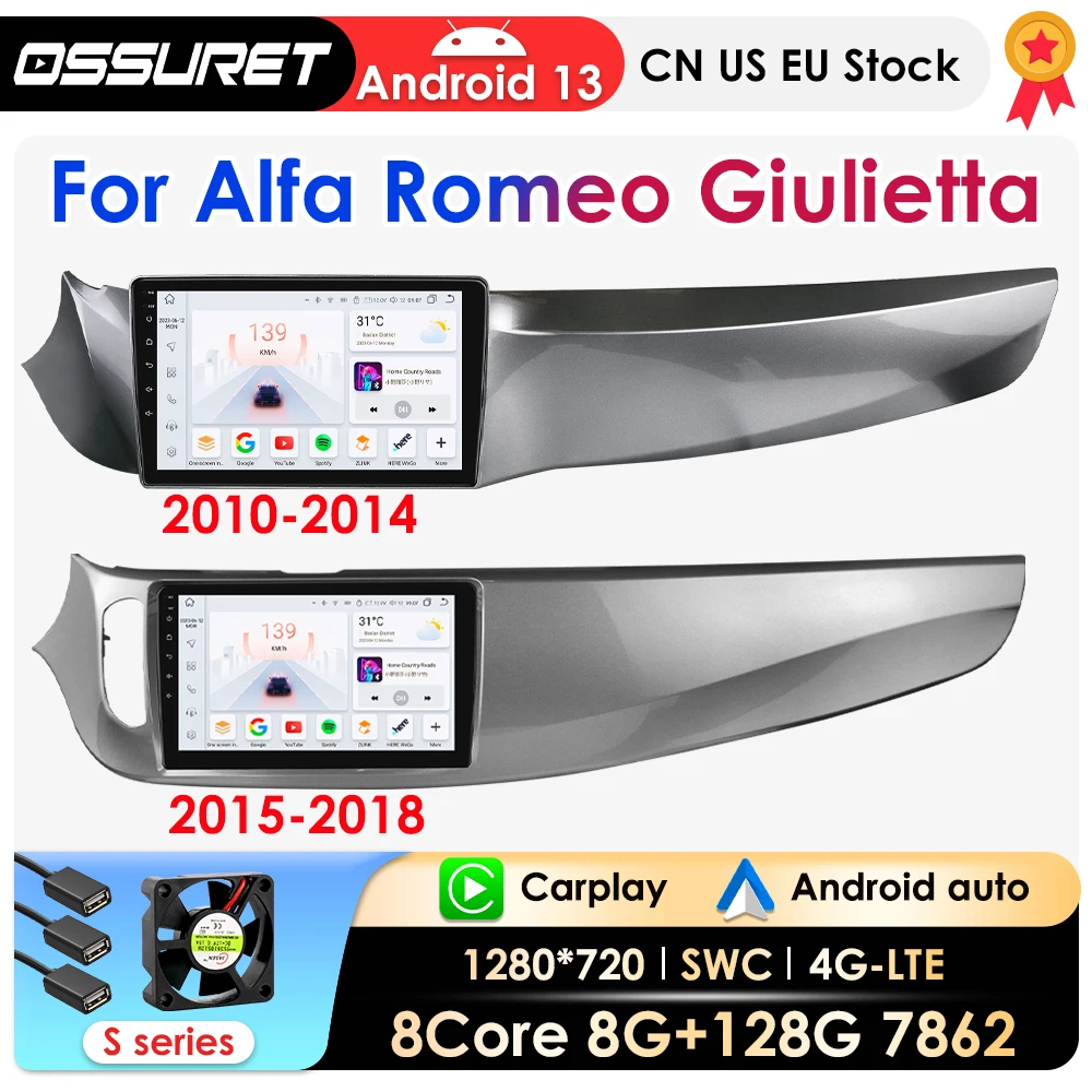 360Camera 2Din Wireless Carplay Android 13 Car Radio For Alfa Romeo Giulietta 2010-2018 Car Multimedia Player Navi GPS Autoradio