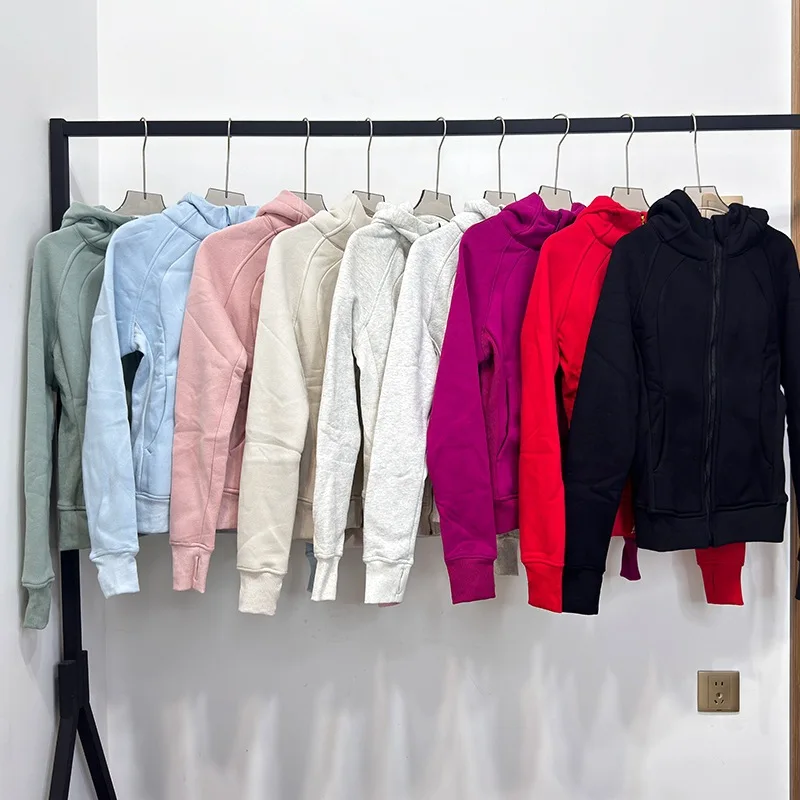 لولو سكوبا اليوغا اللياقة البدنية فضفاضة كاملة البريدي الصوف مقنعين البلوز نصف البريدي سترة رياضية عارضة الكورية نمط طويلة الأكمام القطن #1