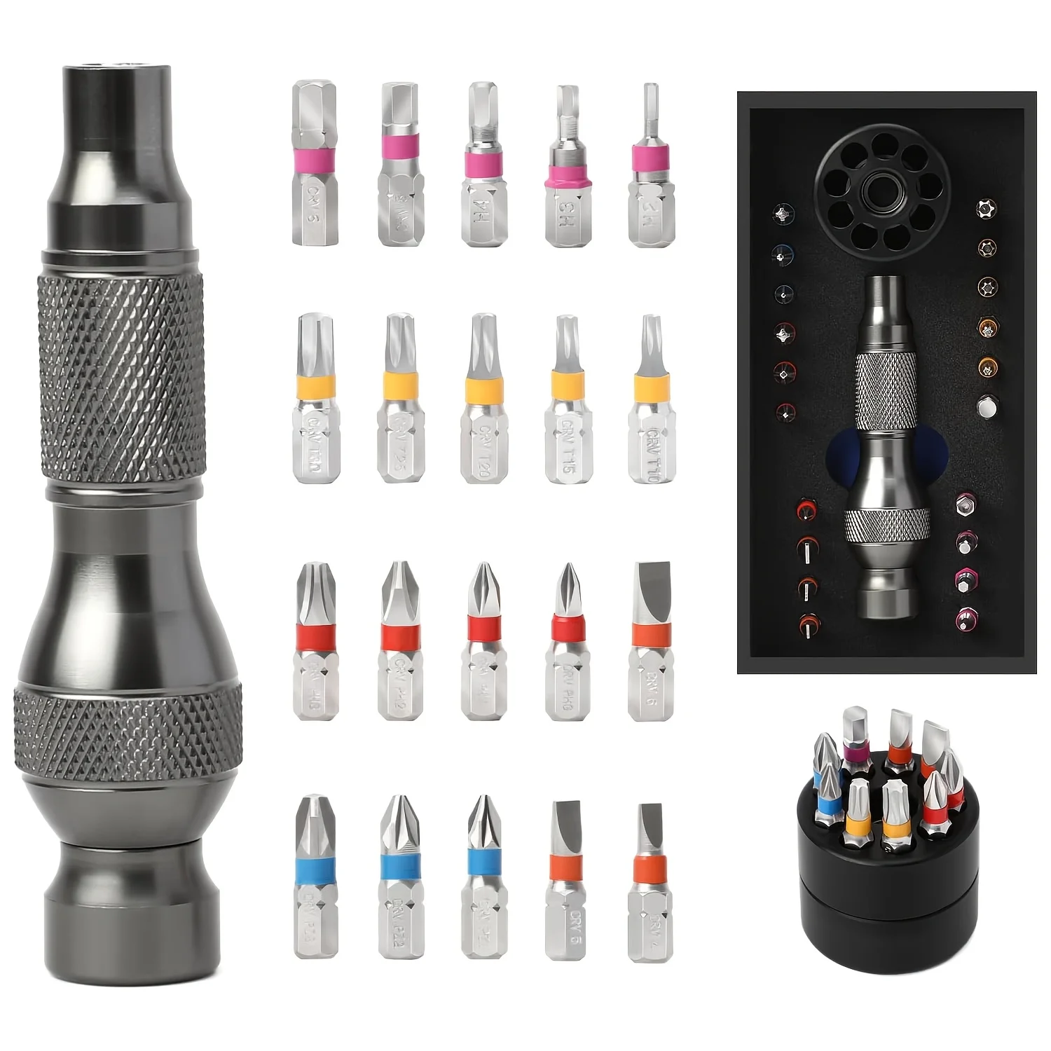 Schraubendreher-Bit-Sets 22-teilig mit magnetischen Präzisionsspitzen | mit Aufbewahrungsbasis, ergonomischem Griff und Schraubendreher-Bit-Set – Detail 1