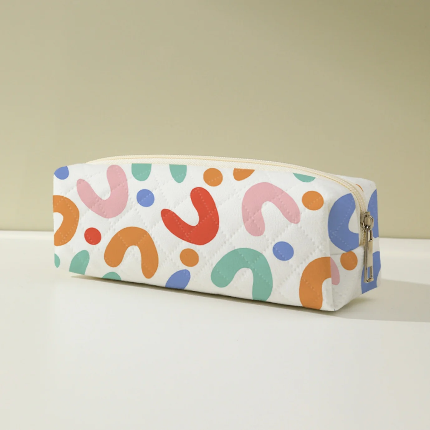 Colorful Abstract Shape Print Pencil Case Large Capacity Zipper Stationery Bag, Portable Pouch for Students School Daily Use