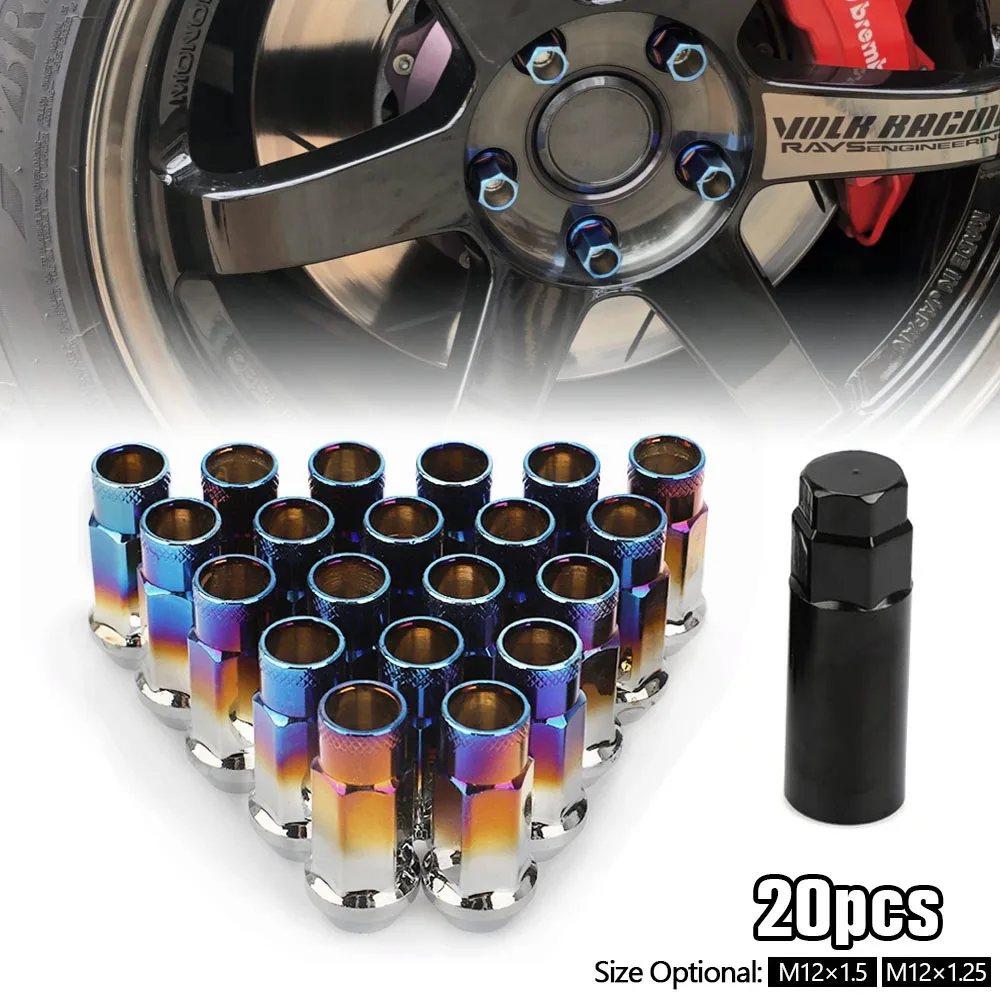 

20Pcs Universal Racing Modified Bolts Stud M12x1.5/1.25 Car Wheel Lug Nuts V48 Auto Steel Acorn Rim Extend Lug Nuts With One Key