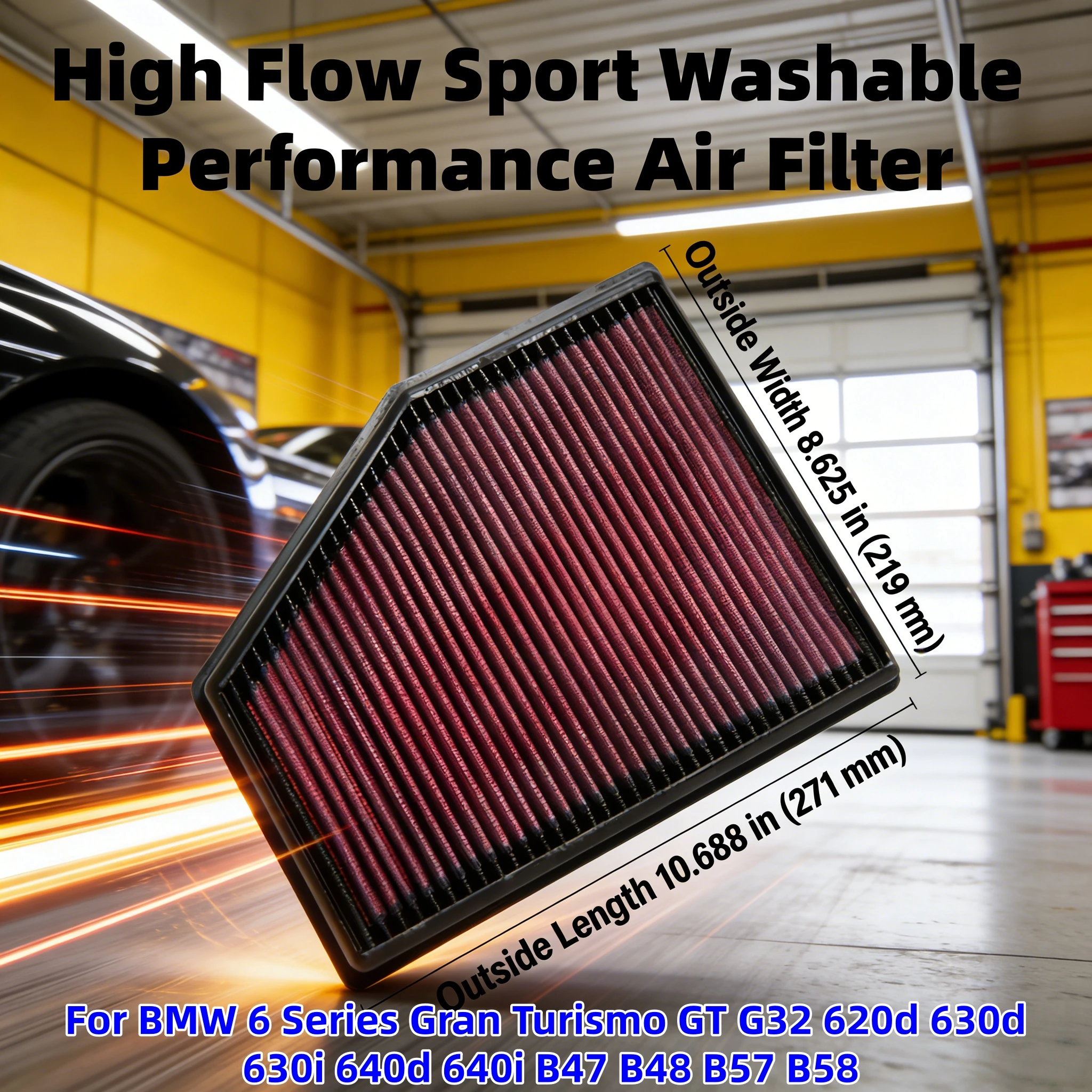 

For BMW 6 Series Gran Turismo GT G32 620d 630d 630i 640d 640i B47 B48 B57 B58 High Flow Sport Washable Air Filter Replacement