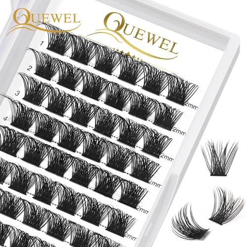 Imagen 2 del producto Quewel 72 grupos de pestañas segmento extensión de pestañas DIY pestañas postizas 14D-28D pestañas de volumen rusa imitación visón hecho a mano grueso