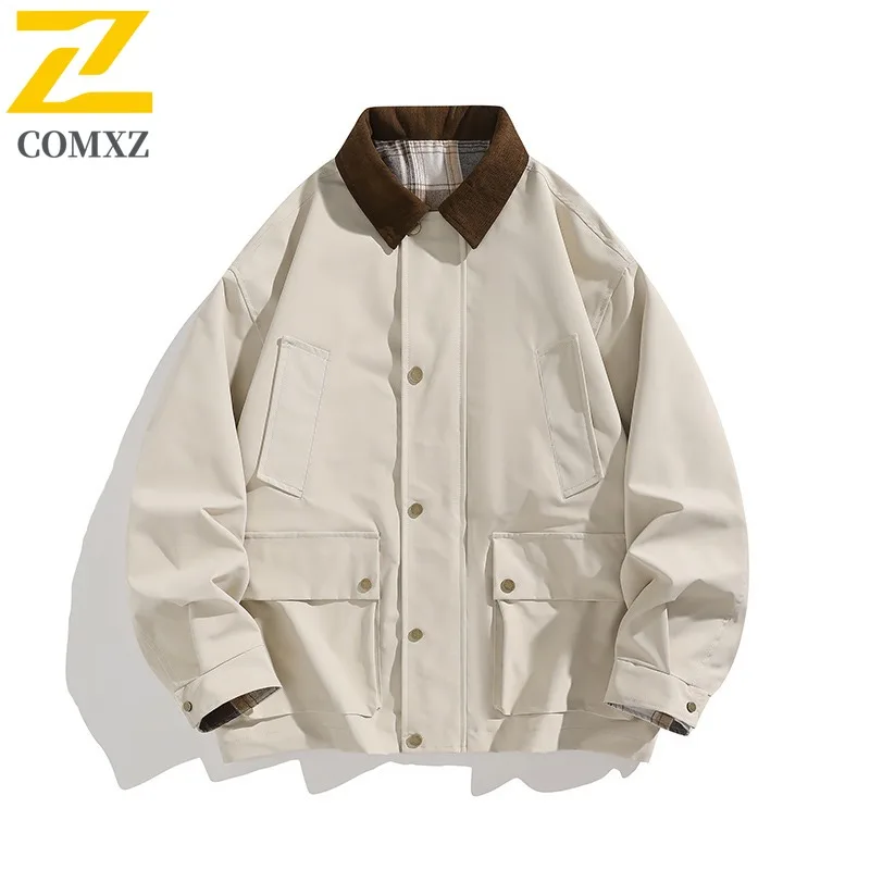 

COMXZ уличная куртка с воротником-стойкой для мужчин, ветрозащитное удобное пальто премиум-класса, легкая прочная осенняя одежда в американском стиле