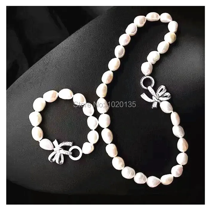 

freshwater pearl white baroque 10-12mm necklace bracelet clasp 19inch and 8inch wholesale bead nature cheaper fashion gift