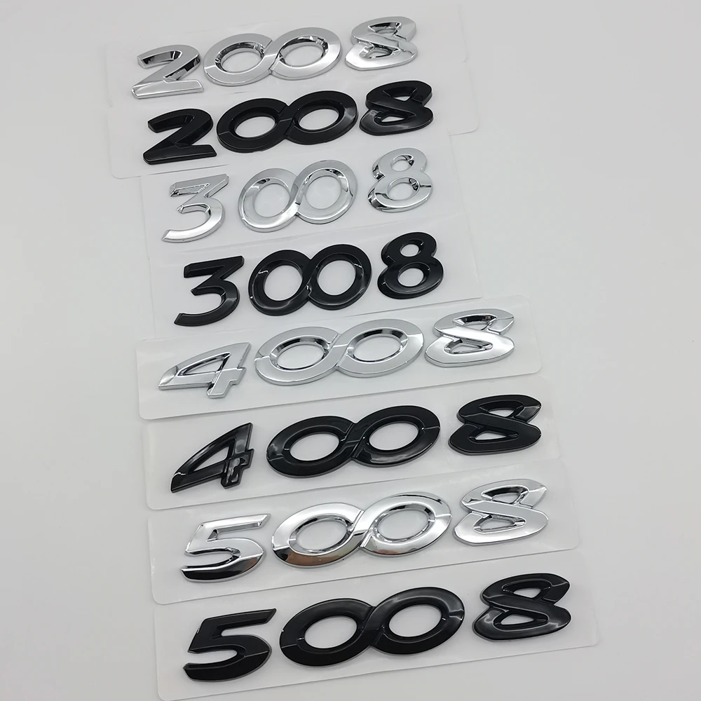 

3D ABS Car Stickers Chrome Black Logo Letters 2008 3008 4008 5008 Emblem Badge For Peugeot Rear Trunk Sticker Decal Accessories