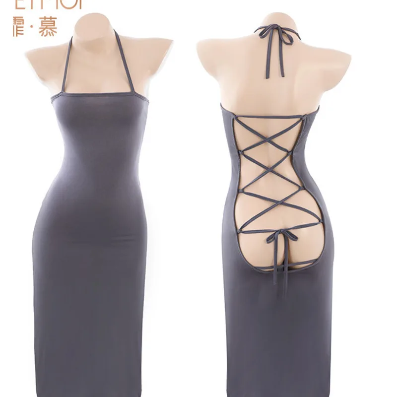 Sexy Uniforms Sling Ice Silk Sling Wrap Hip Dress Temptation Thin Passionate Women Summer Backless Fashion Bandage Bold O2LM