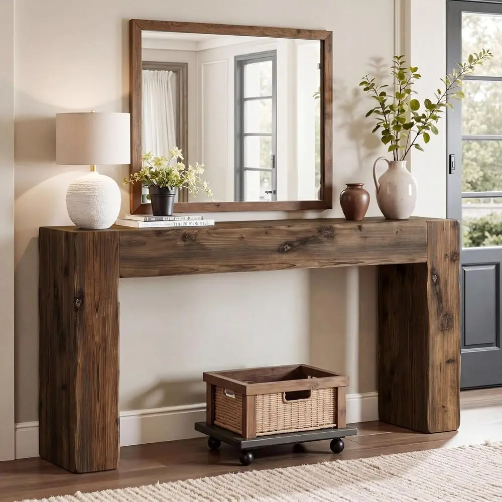 

63 Solid Wood Sofa Table, Long Entryway Console for Behind Couch, Living Room, Hallway, Easy Assembly, Brown