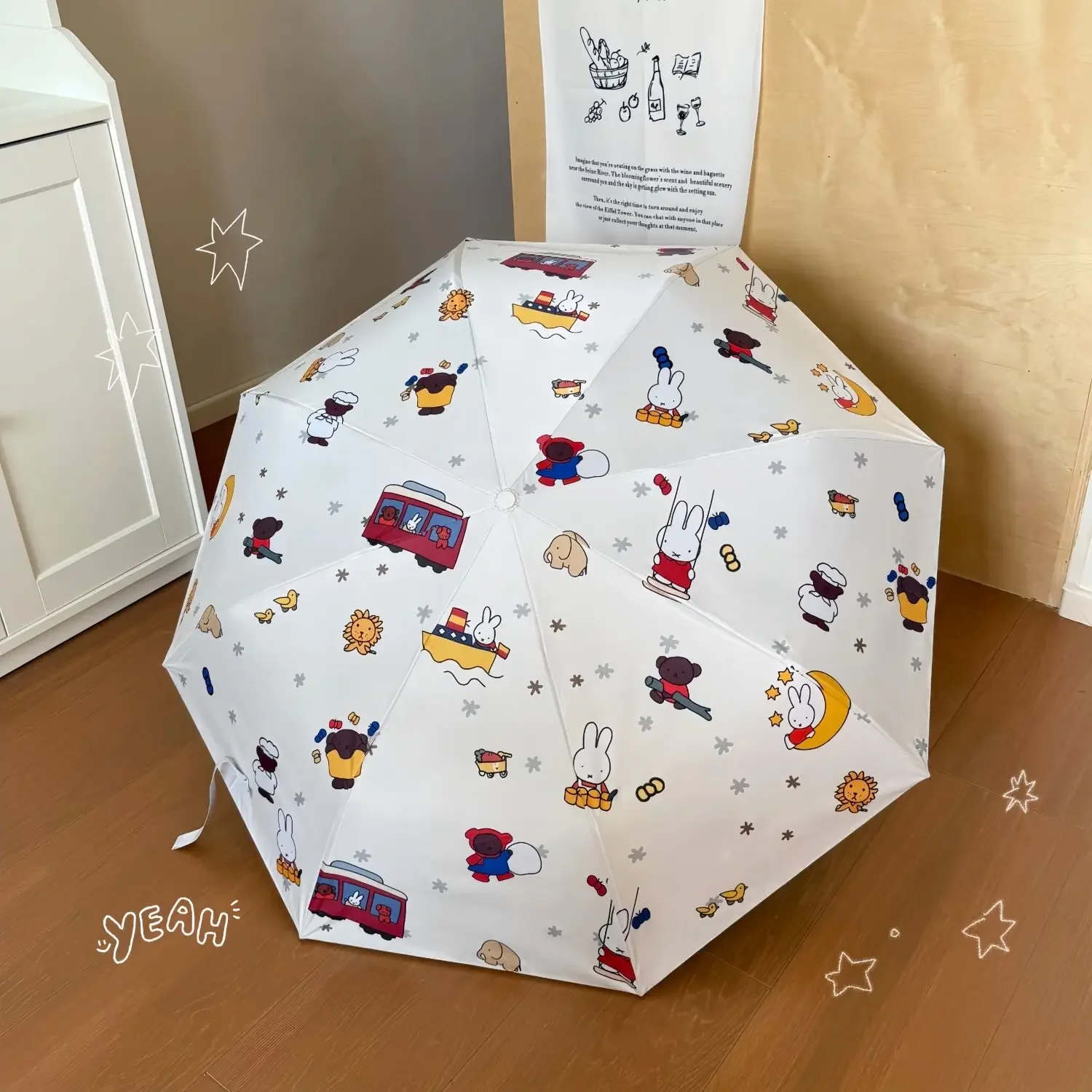 Kawaii Miffy Cute Fully Automatic Transparent Umbrella Three Fold Umbrella Sun Protection UV Protection Sun Umbrella Gift Toy
