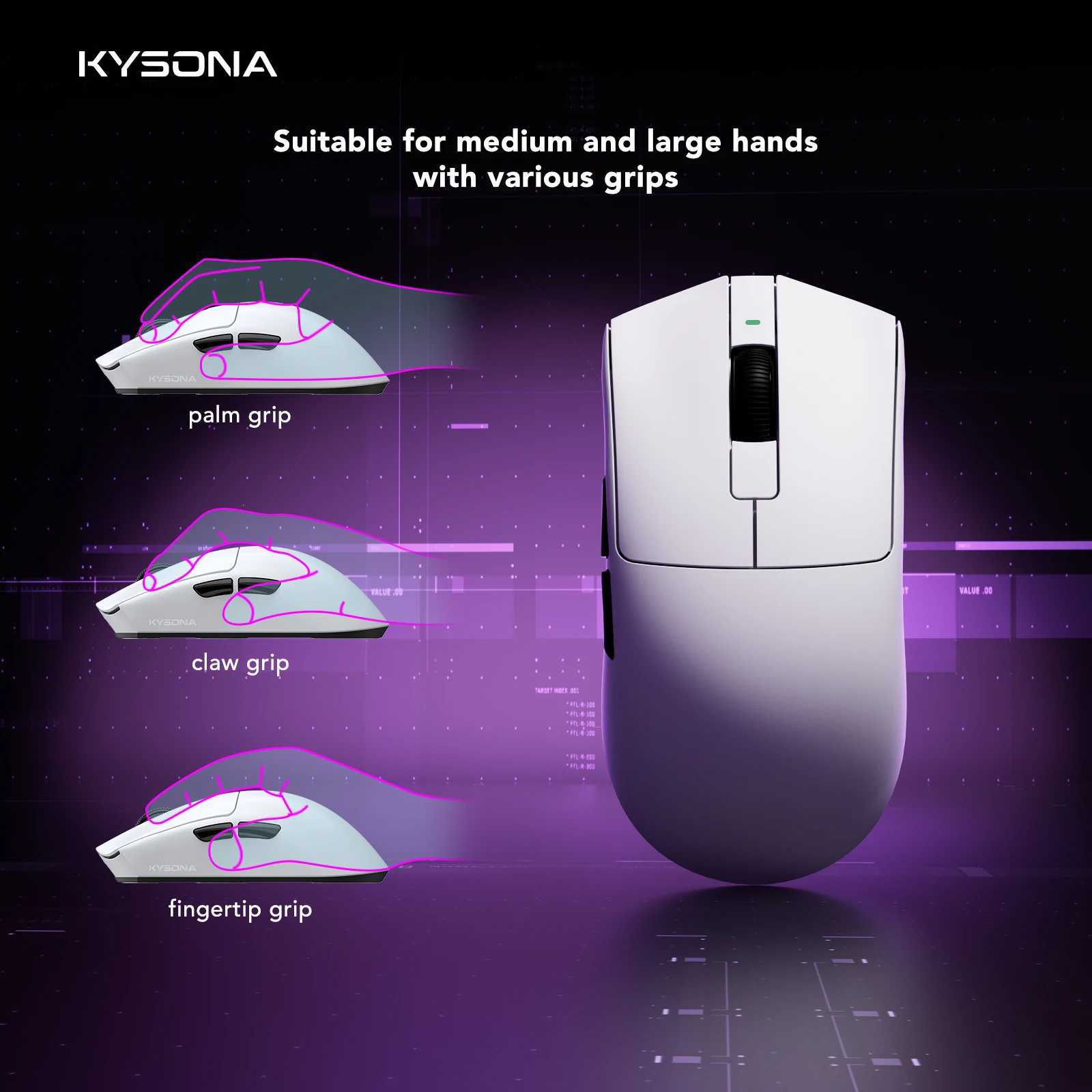 KYSONA Jupiter SE ماوس ألعاب لاسلكي بلوتوث الفئران PAW3311 الاستشعار 24000 ديسيبل متوحد الخواص خفيفة الوزن 46 جرام للأيدي الكبيرة ألعاب الكمبيوتر المحمول