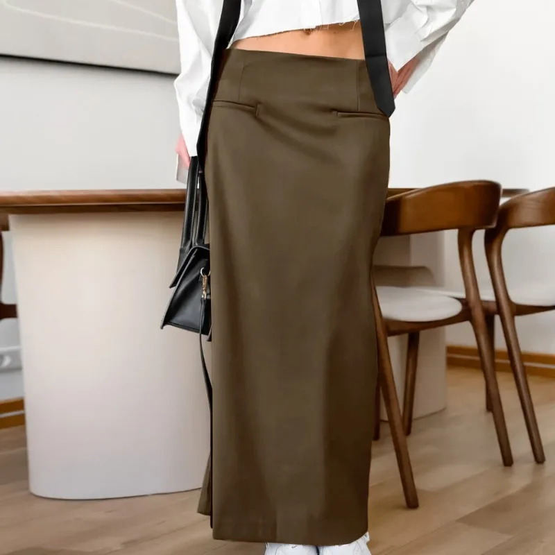 Women 2026 Summer New Hot Selling French Elegant High Waist Slit Solid Color Maxi Skirt Niche Unique Commute Office Trendy Chic