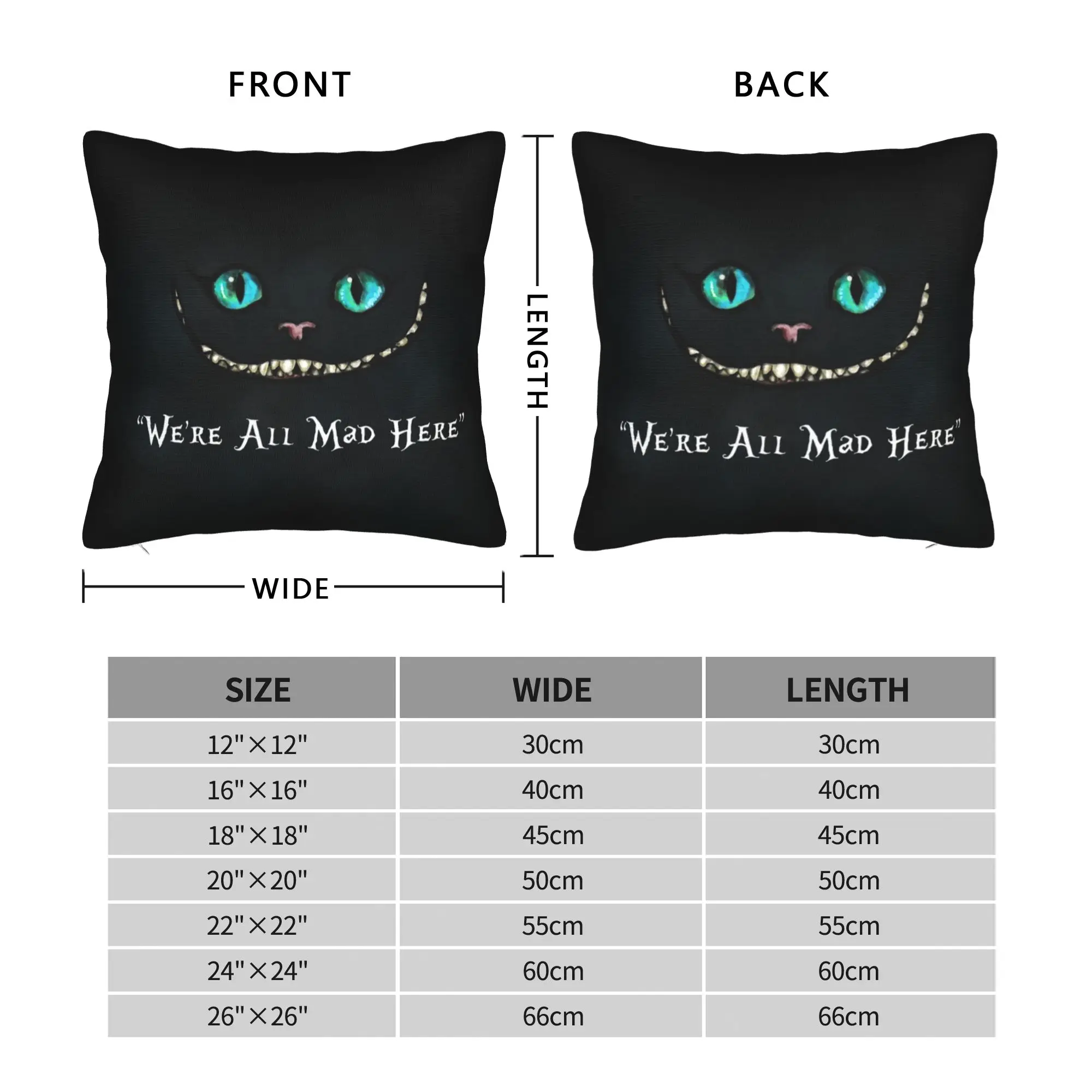 Cheshire Cat Square Pillow Case Alice in Wonderland Cushion Cover Awesome Zipper Decorative Pillowcase for Home 18