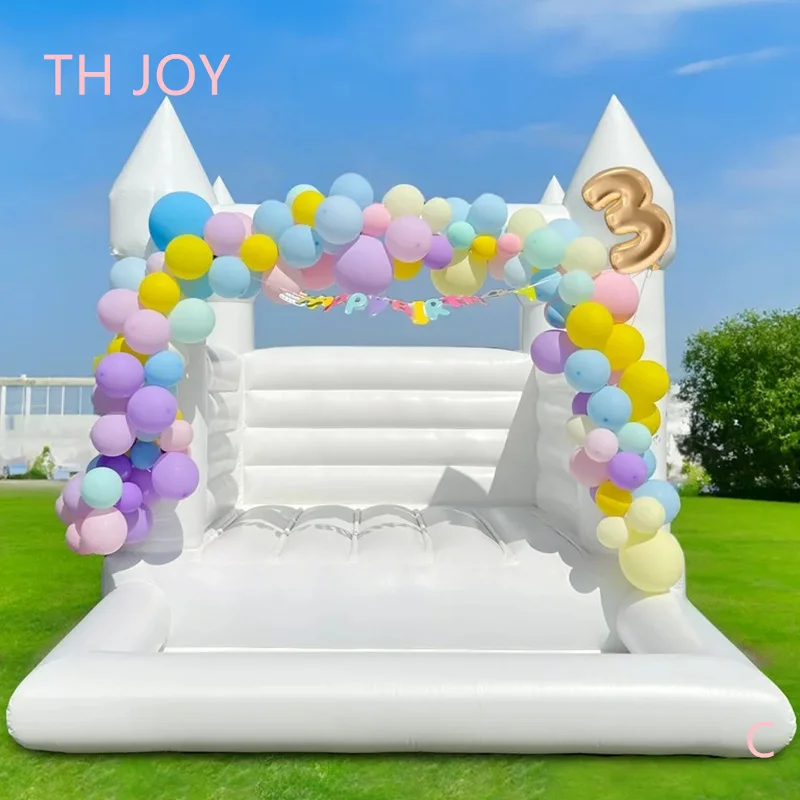 free shipment,Inflatable White Wedding Bounce House with Blower, Bouncy Castle Jumping Bed with ball pit for birthday party