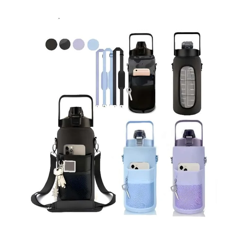 

64OZ Half Gallon Motivational Water Bottle - BPA Free Leakproof Wide Mouth with Straw Sleeve Time Marker for Gym Outdoor Travel