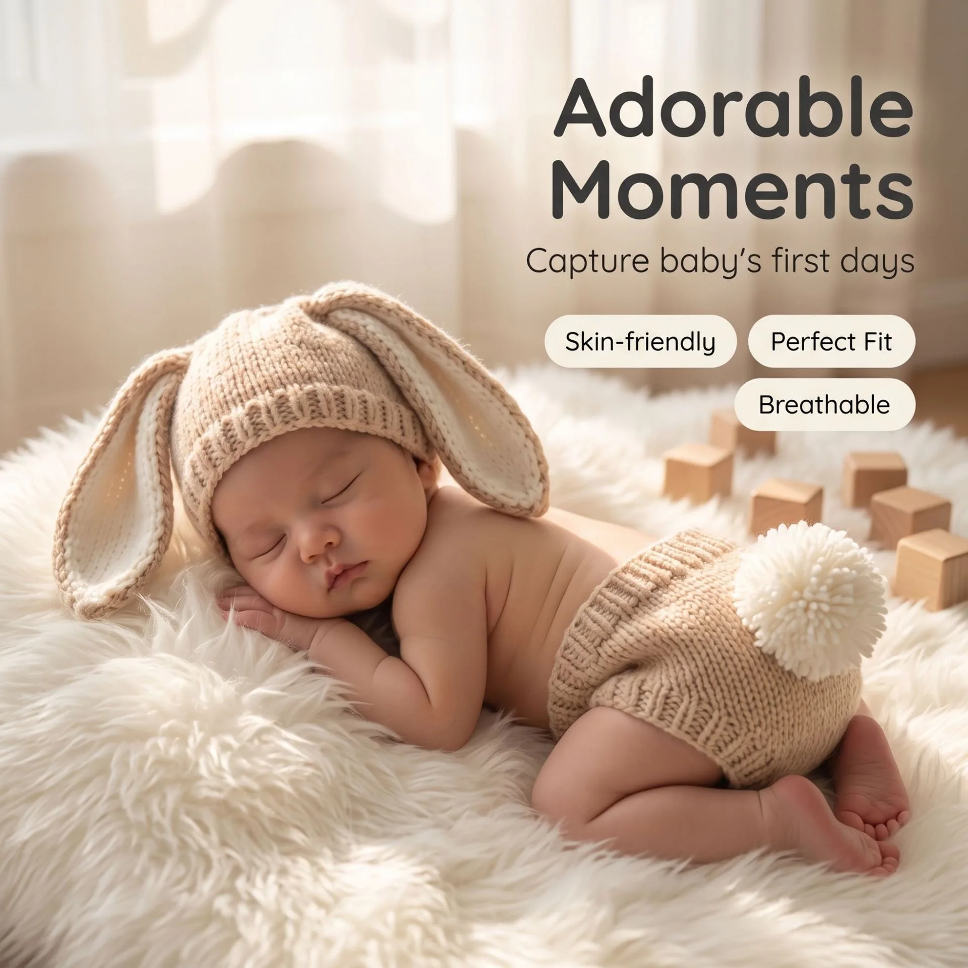 Handmade Woolen Knitted Baby Photography Bunny Outfit Newborn Full Moon Photography Clothing Props Newborn Baby Photography Clothes