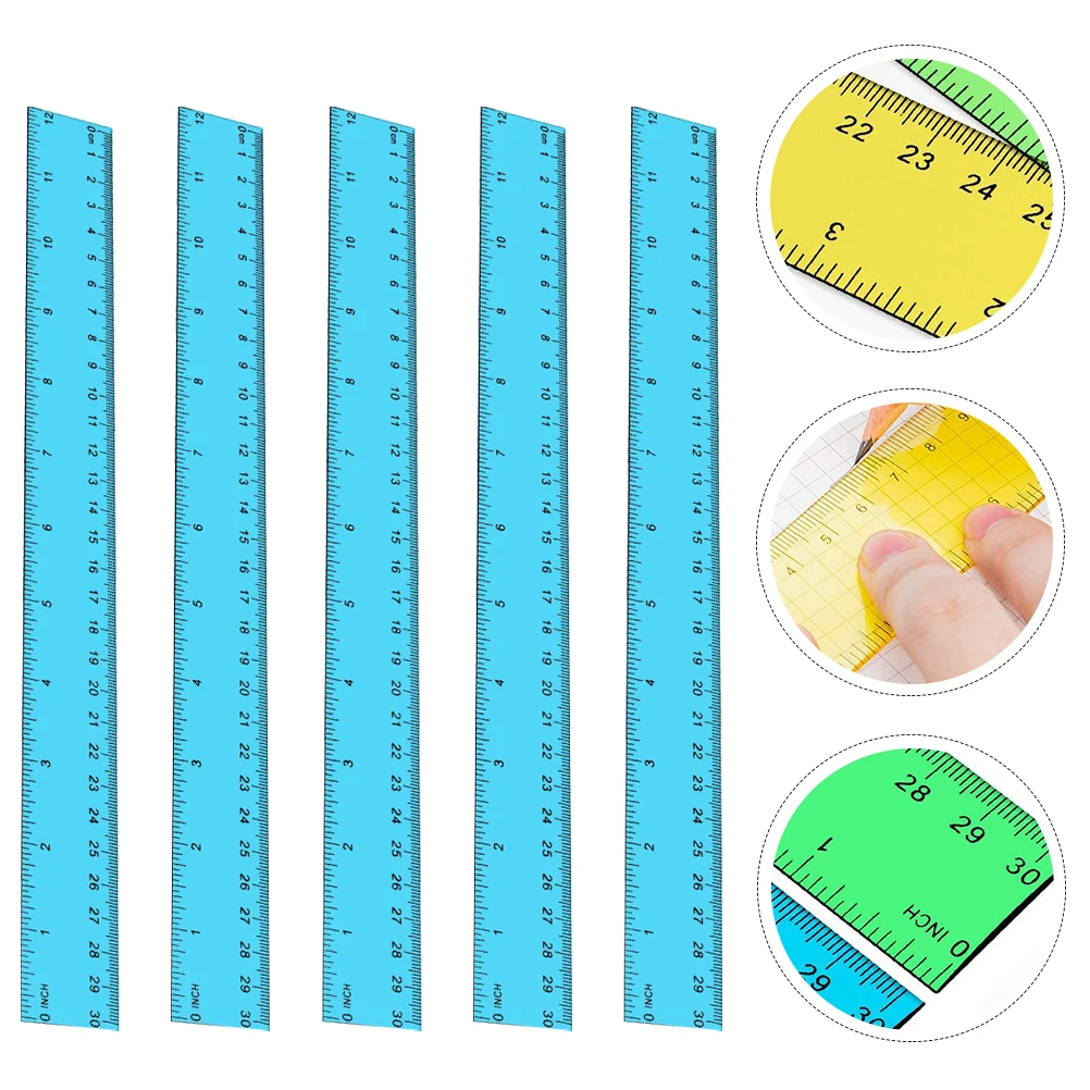 5pcs Long Dual Scale Centimeter Inch Measurement Tool Plastic Straight Ruler For Students School Stationery Supplies