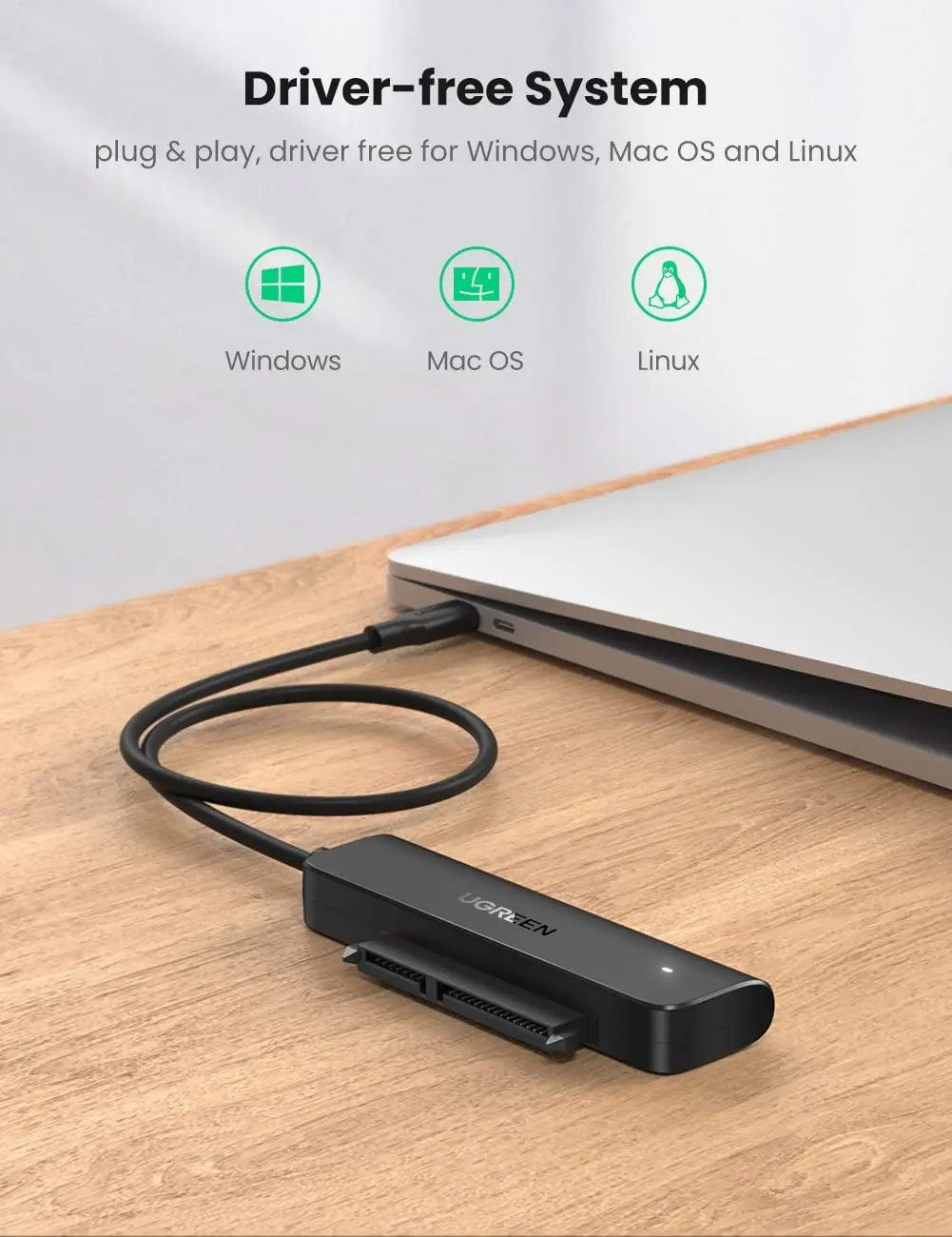 UGREEN Cable adaptador SATA a USB C para conector de disco duro SSD y HDD de 2,5 "5 Gbps compatible con SATA III UASP Thunderbolt 3