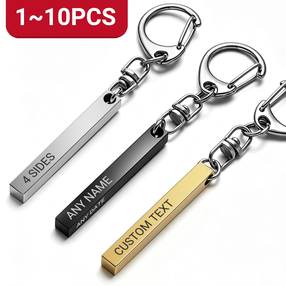 1-10 Stück Edelstahl Personalisierter Schlüsselanhänger Beidseitig Graviert 4-Seitig DIY Name Text Schlüsselring Geschenk für Männer Frauen Schlüsselanhänger DP039