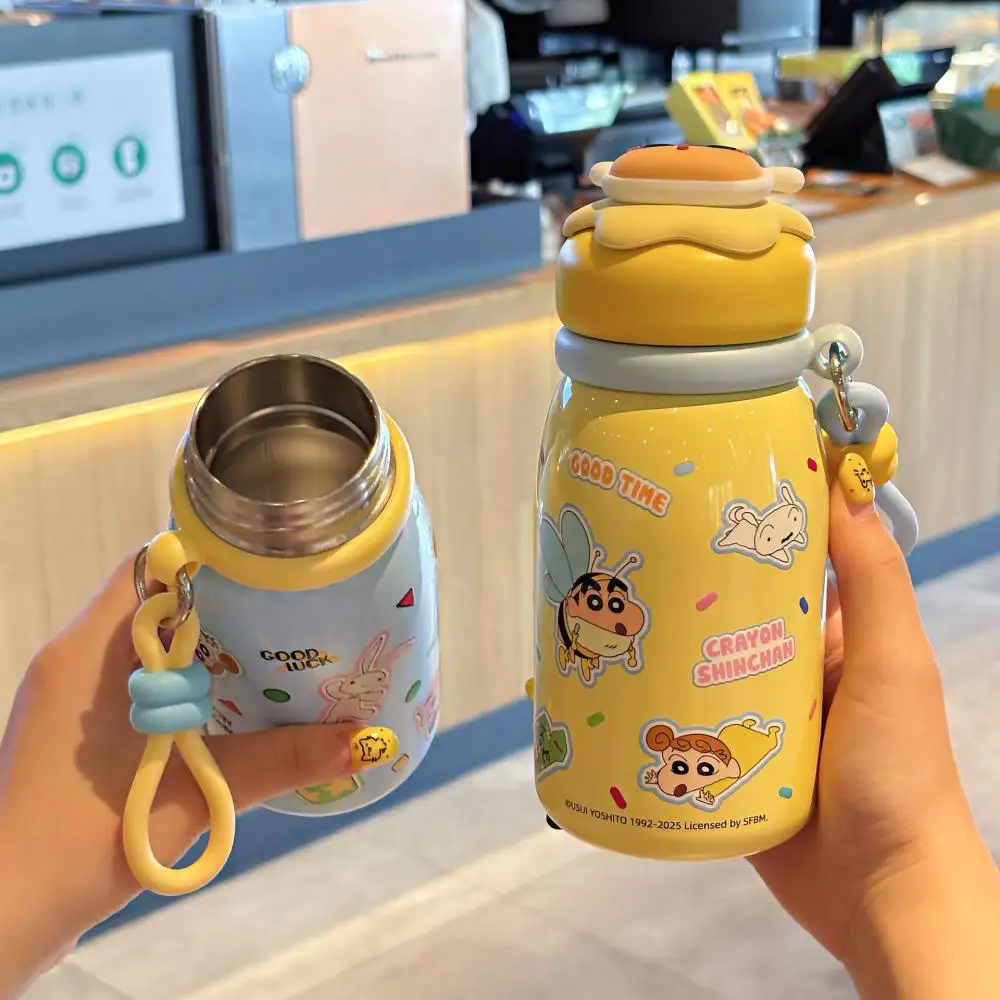 440Ml Cartoon Crayon Shin-Chan Thermos Cup Anime Portable Cute Large Capacity Water Cup Doll Cap Water Bottle Hanging Rope
