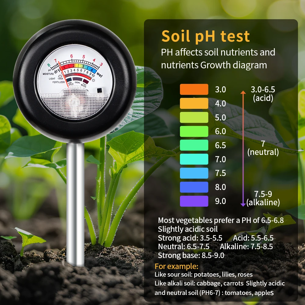 Wielofunkcyjny miernik gleby 4 w 1, obrotowy tester PH gleby, detektor wilgotności światła do sadzenia w ogrodzie doniczkowym