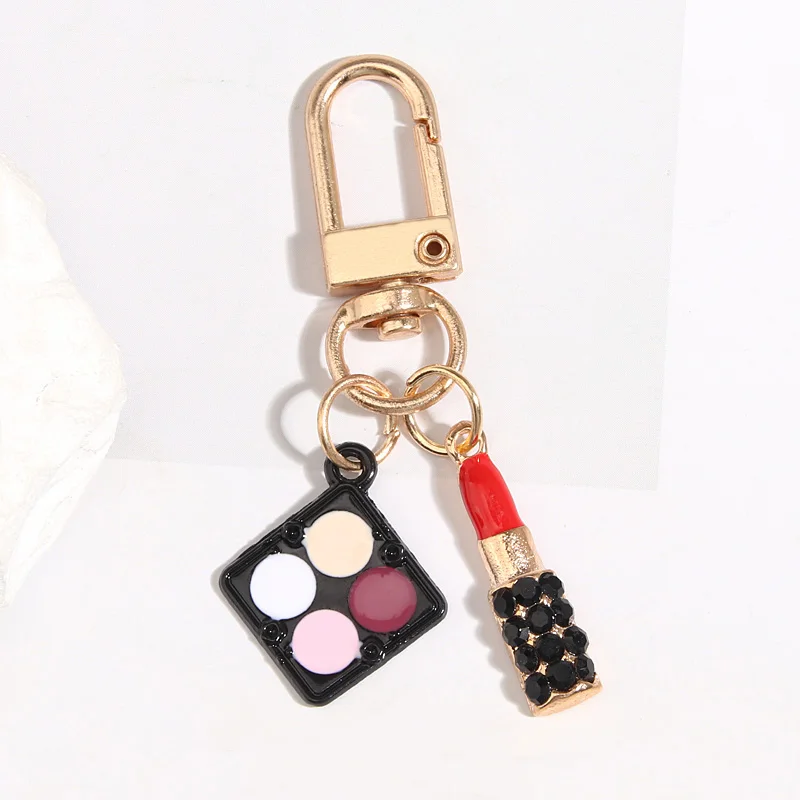 Cute Enamel Keychain Eyeshadow Lipstick Key Ring Makeup Key Chains Friendship Gifts For Women Girls DIY Handmade Simple Jewelry — 2