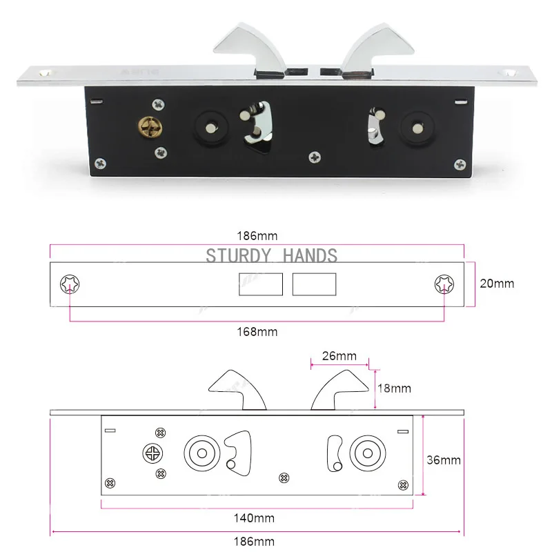 โลหะผสมพินล็อคประตูบานเลื่อนที่มองไม่เห็นตะขอล็อคกรอบประตูกระจกล็อคอุปกรณ์ฮาร์ดแวร์