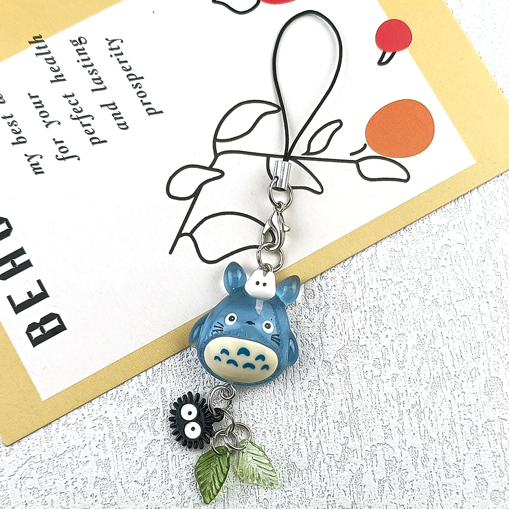 Kawaii Blue Animal Totoro Phone Charm Soot Sprite Keychain Woodland Anime Cat Cosplay Pendant Accessories Handmade Y2K Gift image 2