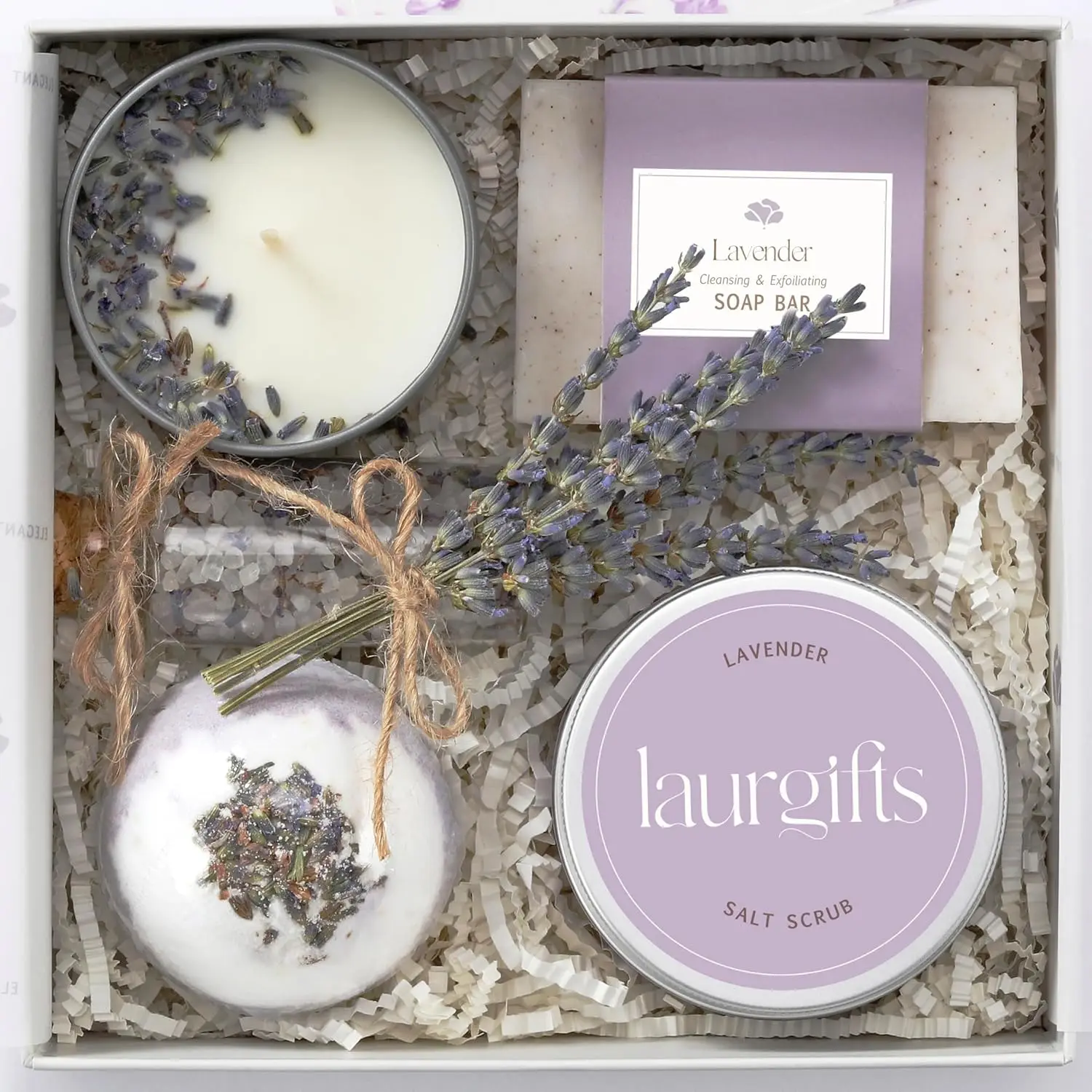 

Lavender Spa Gift Set for Women - Relaxing Bath Gifts with Small Candles, Perfect Birthday Basket for Mom & New Moms