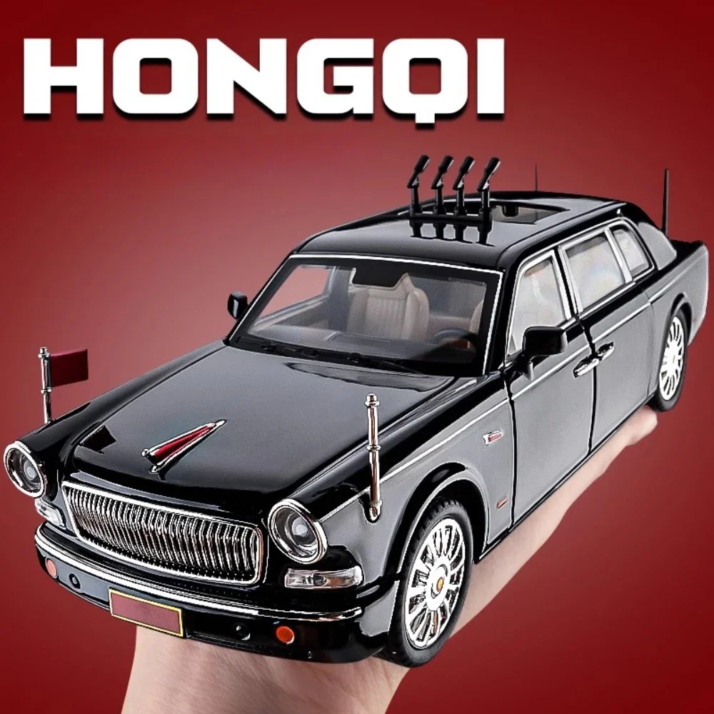 1:24 Skala HongQi L5 Zabawkowy model samochodu Światło Dźwięk Odciągnij 70. rocznica Wojskowe pojazdy paradowe Modele Prezenty świąteczne dla dzieci