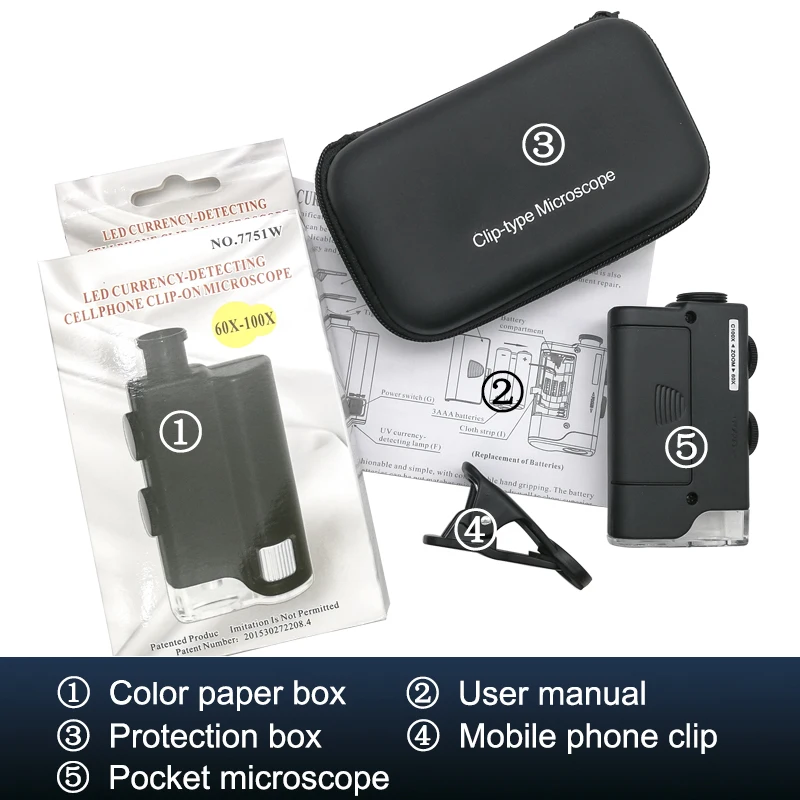 Imagem -05 - Lupa com Clip para Celular Microscópio Monocular Lupa Universal Lâmpada Led uv 60x100x