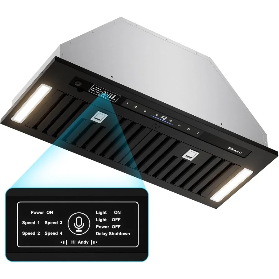 

BRANO Range Hood Insert 30 Inch 900 CFM Voice/Gesture/Touch Control Built-in Kitchen Hood Vent with 4 Speed Exhaust Fan Memory