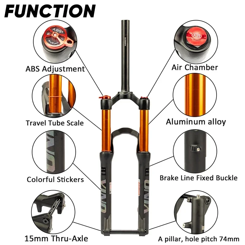 BUCKLOS 24in Bike Air Suspension Fork 120mm Travel Folding Bicycle Fork 100*15mm Thru Axle 9mm QR Bicycle BMX Fork YINO