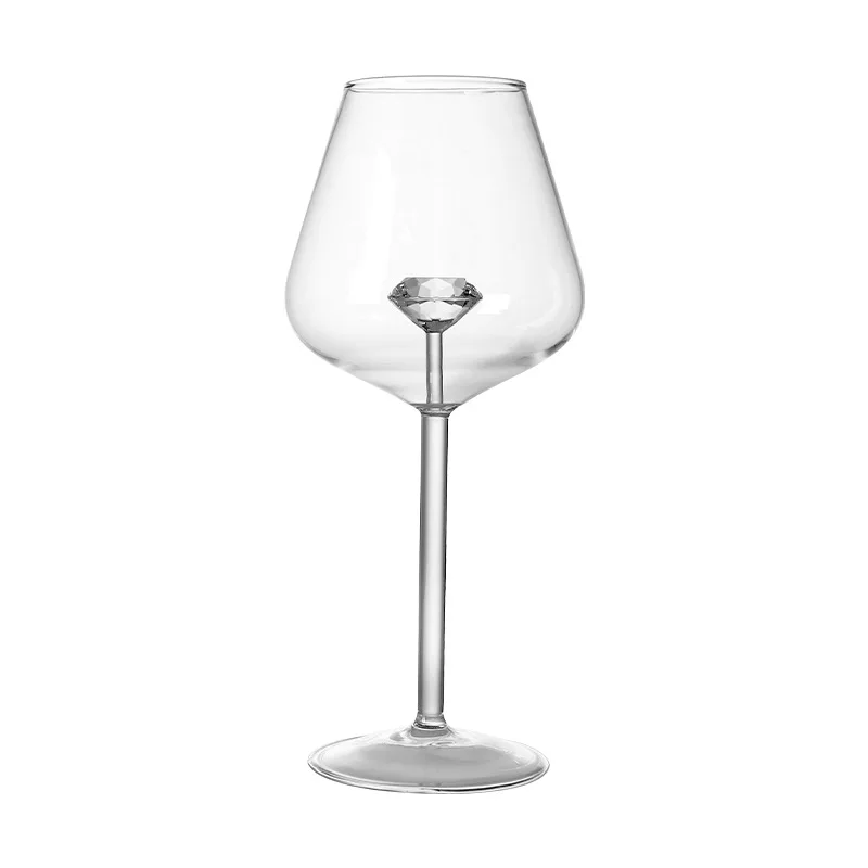 1 Piece 420ml 14oz Creative 3D Clear Diamond Glass Build-in Red White Wine Glasses Cup Goblets Household Lovely Gift