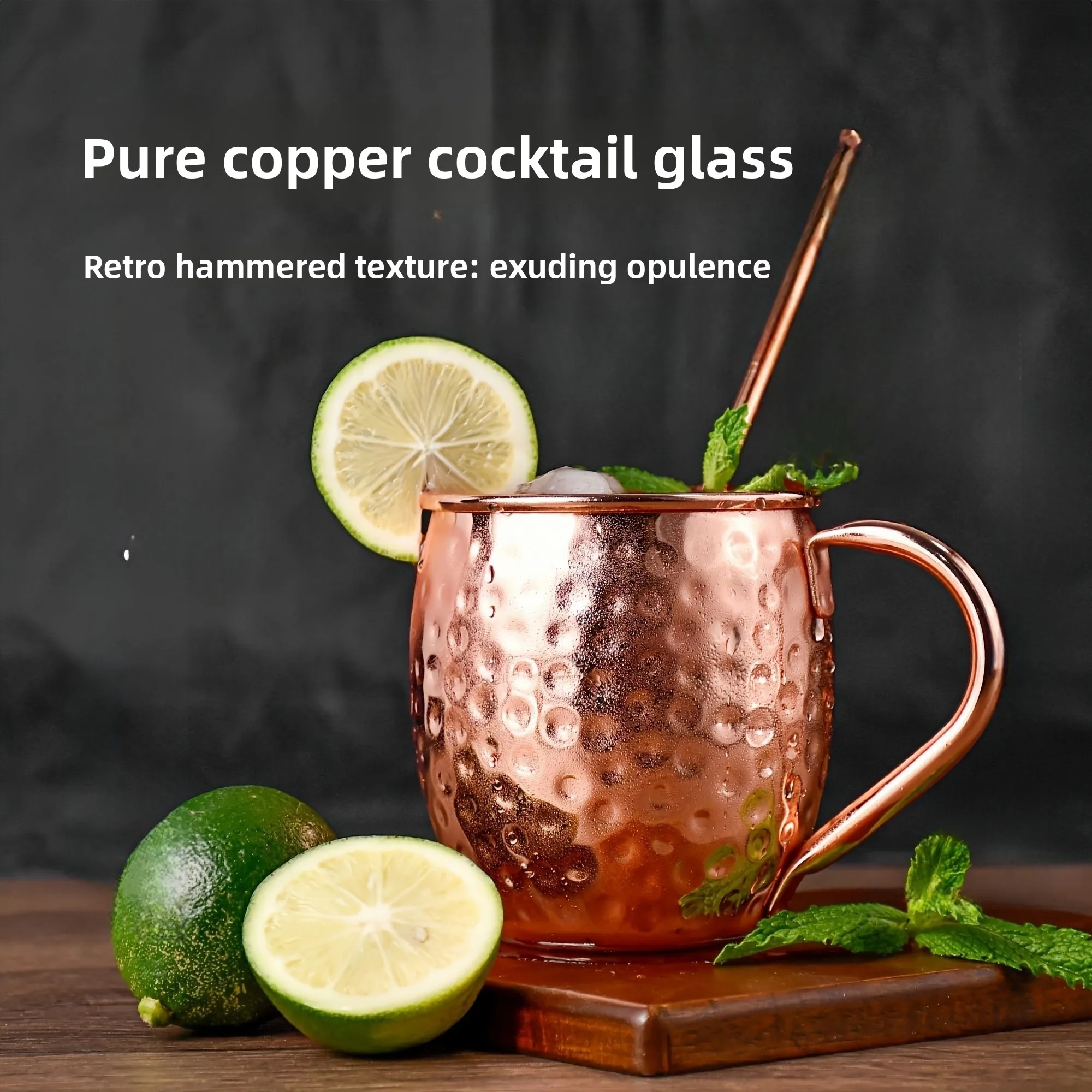 Pure copper cocktail cup hammer point with handle bar special cold drink beer retro copper mule cup
