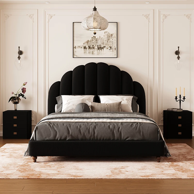 

180x200cm French Double Bed Fabric Black High-end Flannel Full Size Frames Bed King Size Twin Luxury Queen Bedroom Furniture