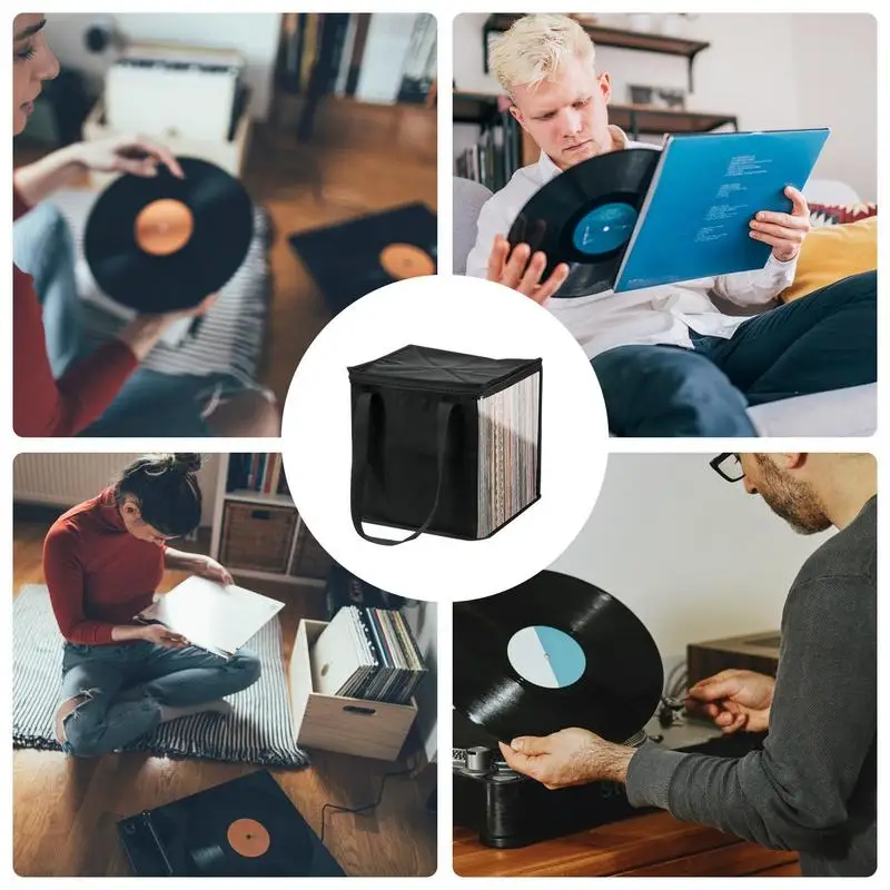 Vinyl Record Carrying Storage Case Travel Storage Bag Dustproof Portable Case With Lid Handles For 12 Inch Vinyl Albums