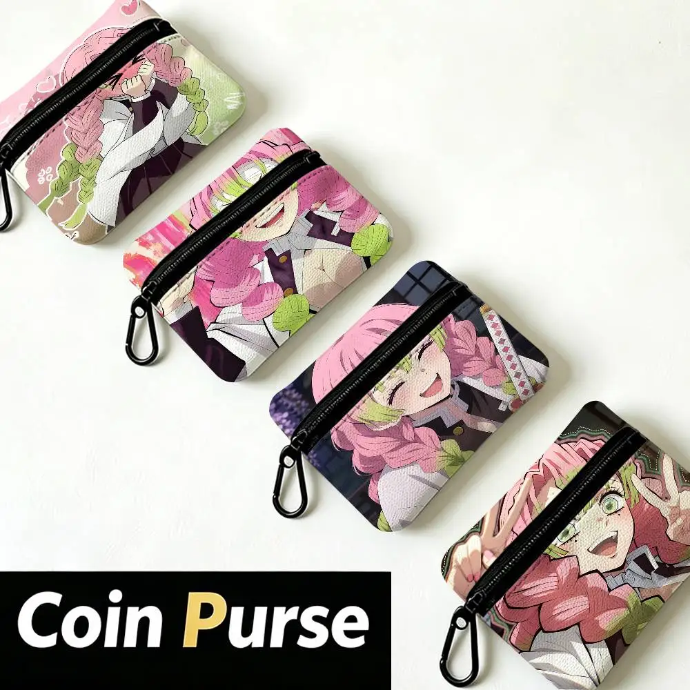 Anime Character Mitsuri Kanroji Multifunctional Oxford Cloth Small Pouch With Hook Mini Coin Wallet Earbud Storage Bag