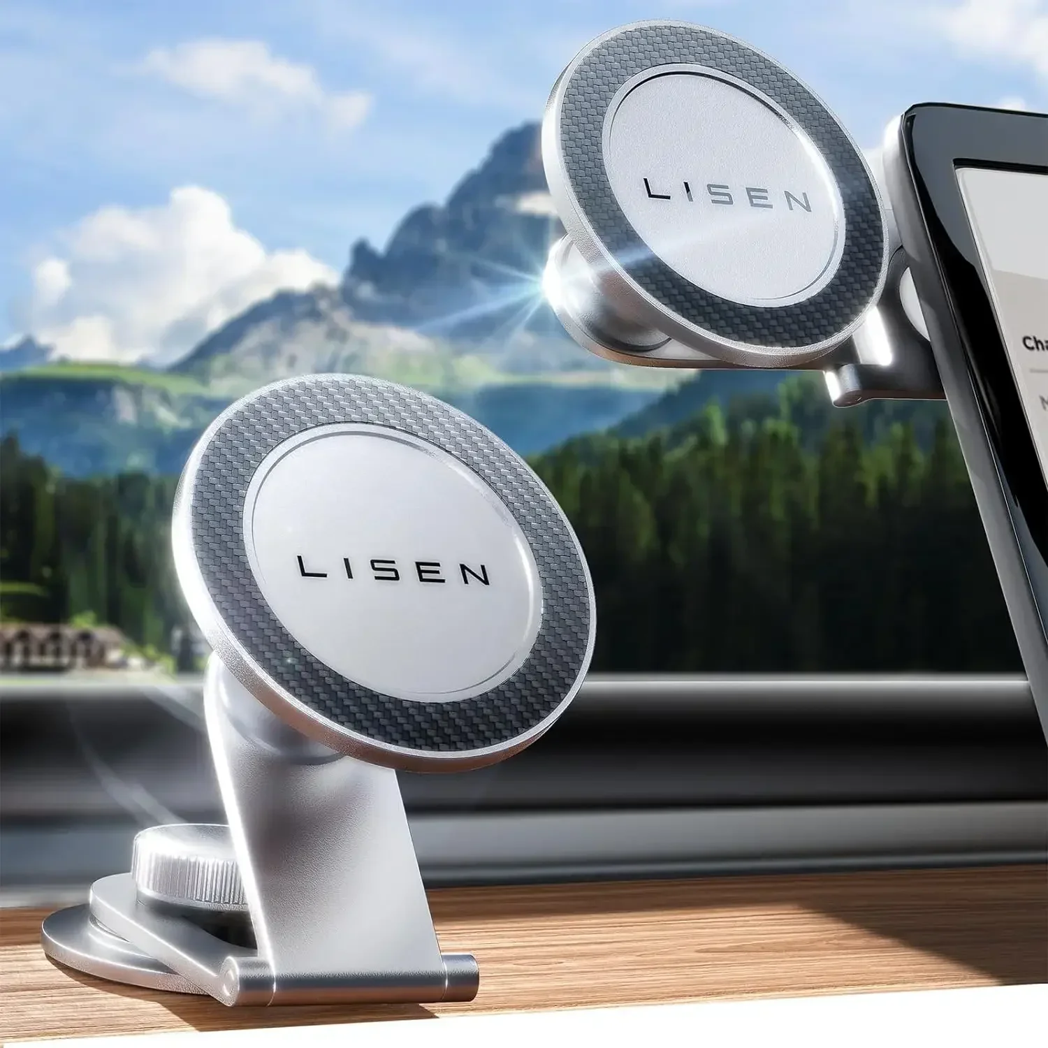 LISEN Tesla Phone Mount Holder, for MagSafe Car Mount [20 Strongest Magnets] for IPhone 15 Pro Max Plus 14 13 12 Mini