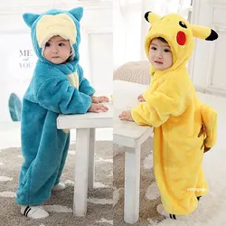 Anime Costume Snorlax Boys Girls Big Thick Clothes Cute Romper Winter Warm Long Flannel Pajama Halloween Outfit