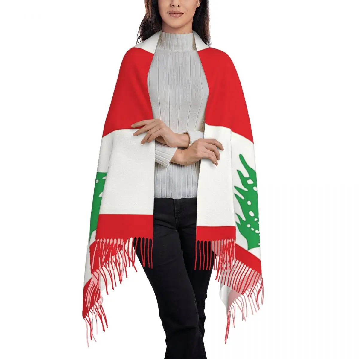 Flag Of Lebanon Scarf Tassel Scarves Women Soft Warm Shawls and Wraps Large Fall Winter Shawl Wrap