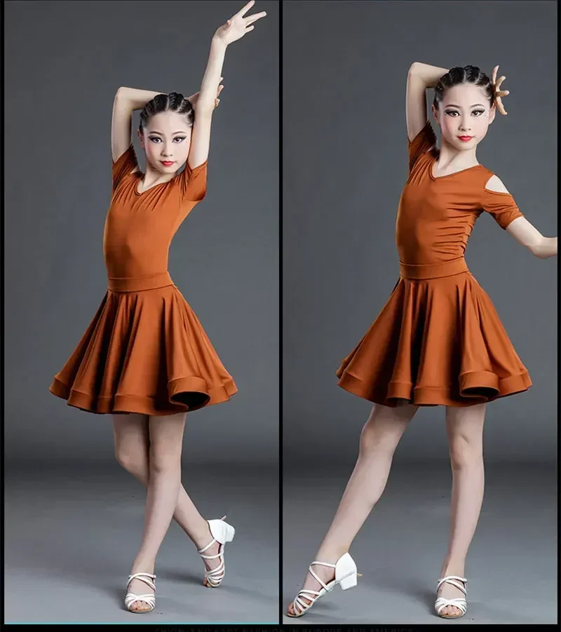 Latin Dress Kid Dance Costume Girl fashion New Stage Wear Clothes  connected dance uniforms