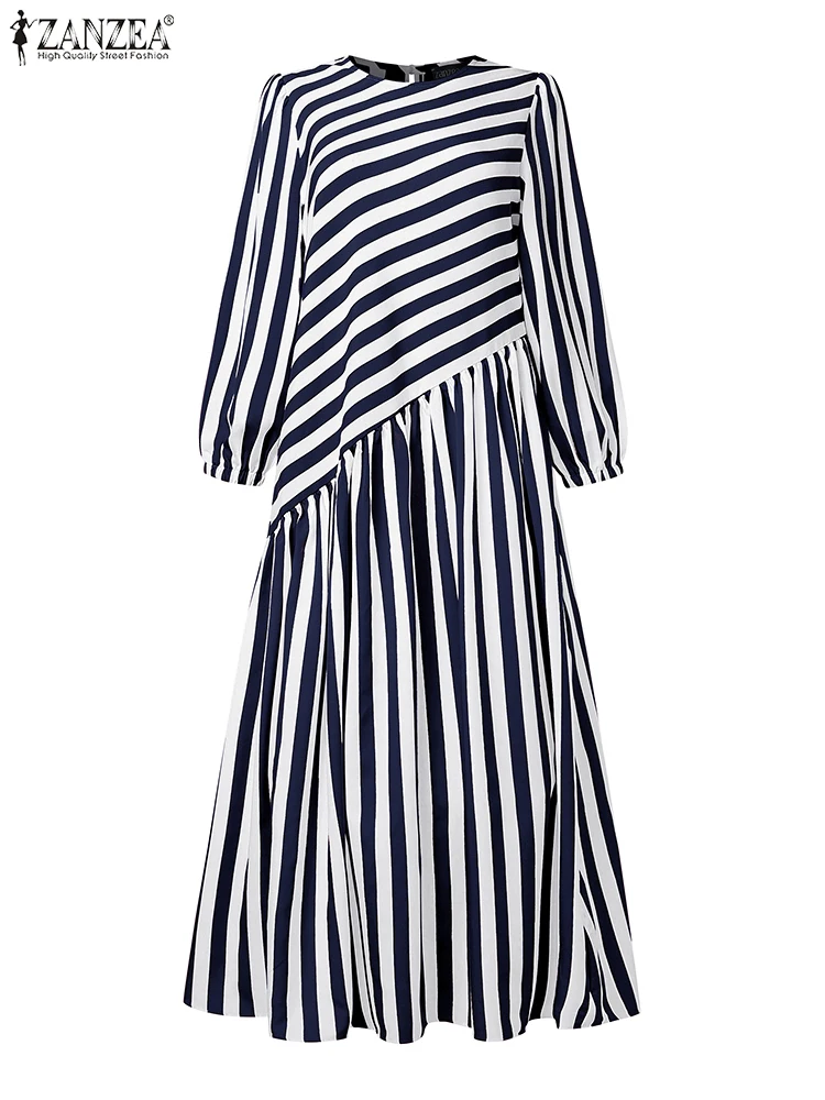 

ZANZEA 2021, осеннее платье в полоску, стильные женские платья, мусульманский халат Абая, женский элегантный свободный сарафан с длинными рукавами, Vestidos Kaftan