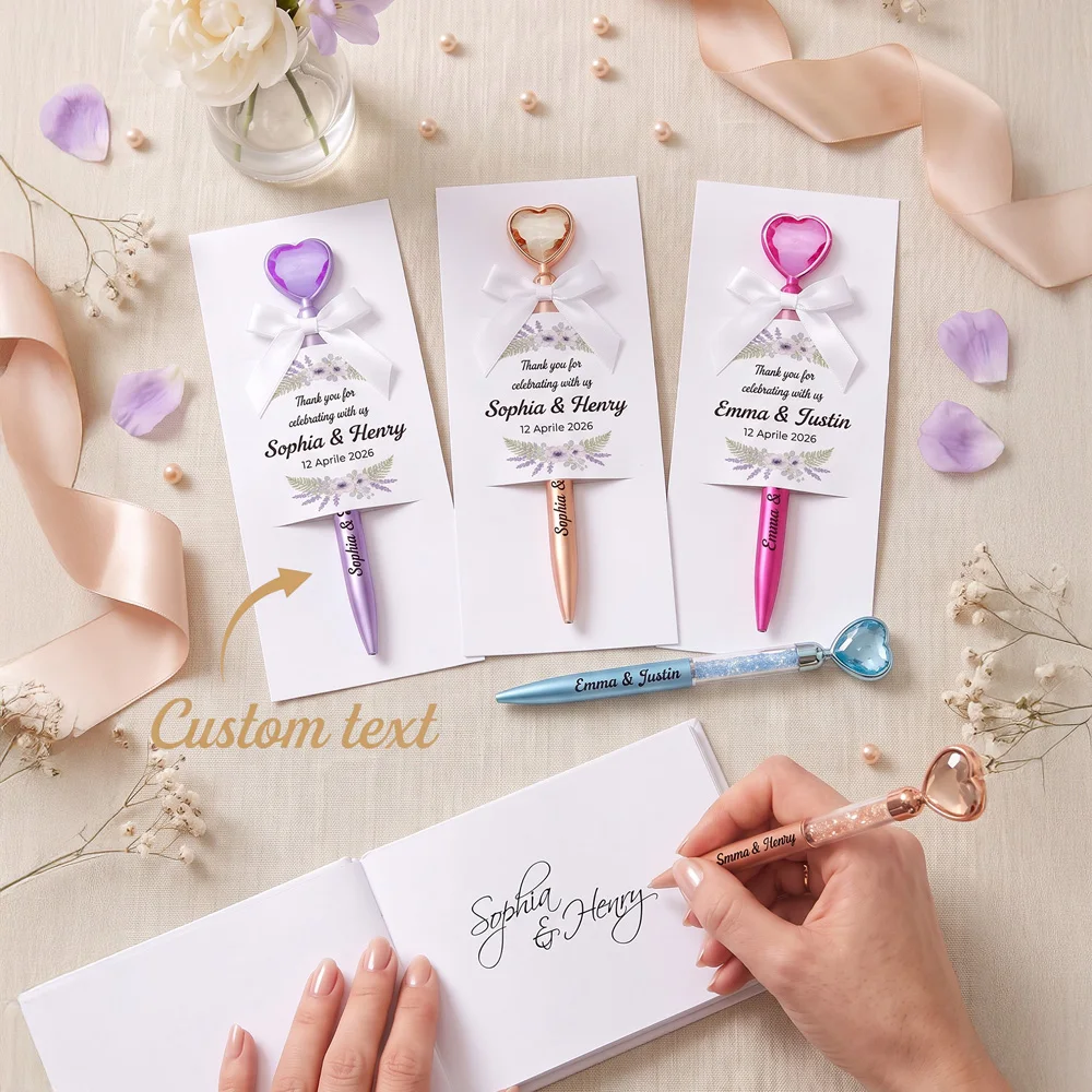 Custom Heart Diamond Pen, Personalized Engraved Name Ballpoint Pen, Glitter Barrel Crystal Top Pen,
